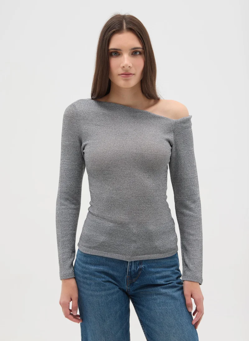 او في اس OVS Grey Regular Fit Top With Open Shoulder